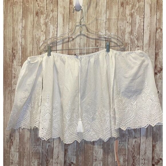 Sequin hearts off shoulder embroidered-lace blouse scallop trim blouse Small - Picture 1 of 12